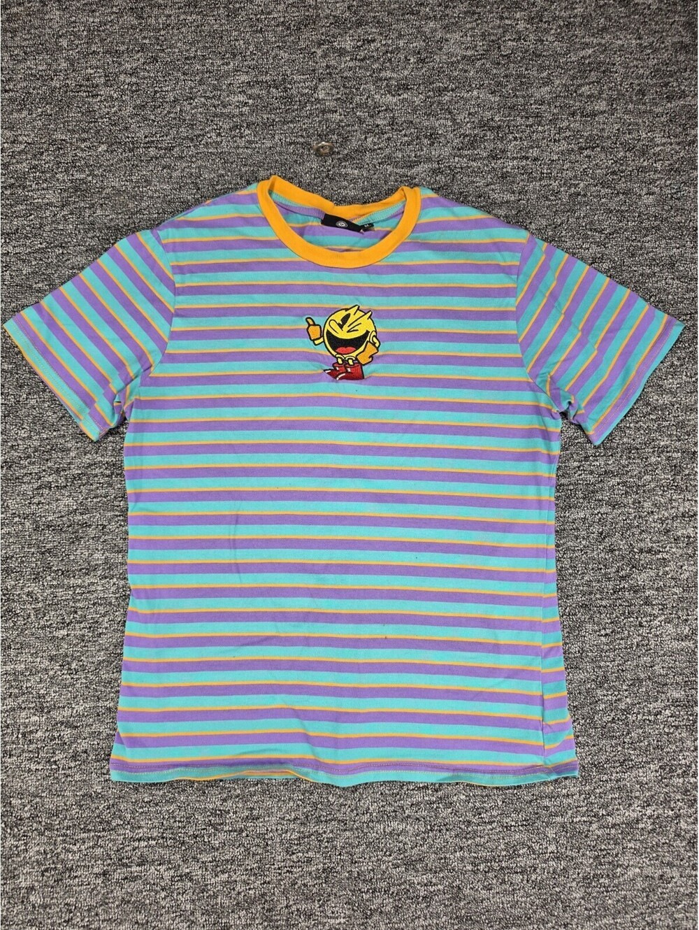 PAC-MAN Men's Striped Crew Neck Short Sleeve Embroidered T-Shirt Size M